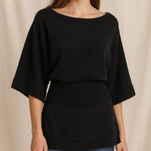 Rick Owens FW12 black merino wool sweater dolman sleeve ribbed cinch waist Italy